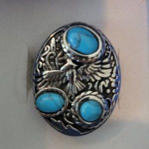 Blue Howlite Bald Eagle Stainless Steel Ring (Size 7)